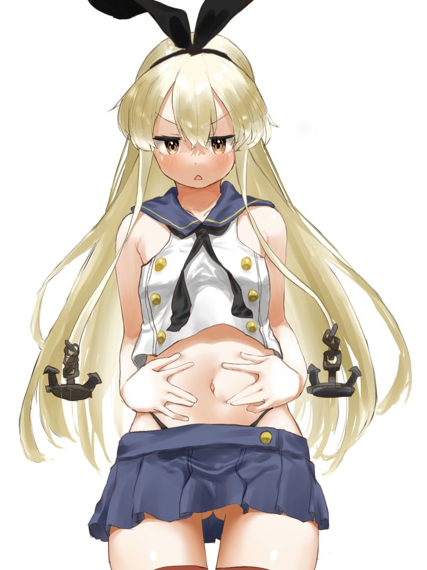 1girl, anchor_hair_ornament, bad_id, bad_twitter_id, black_hairband, black_neckerchief, black_panties, blonde_hair