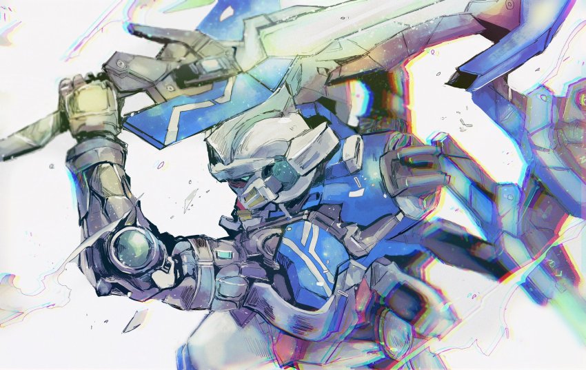 aqua_eyes, dust_cloud, from_side, gundam, gundam_00, gundam_00_festival_10_"re:vision", gundam_exia_repair_iv, highres