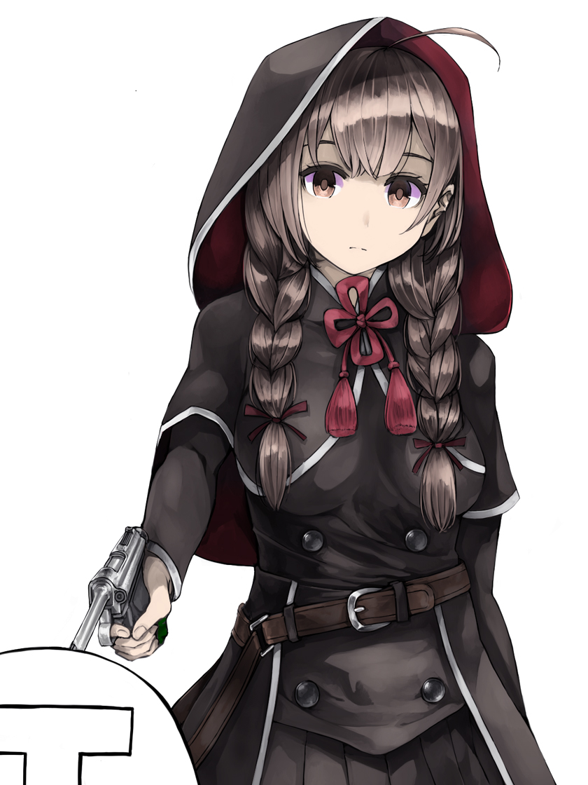 1girl, admiral_(kancolle), ahoge, belt, black_capelet, black_dress, braid, breasts