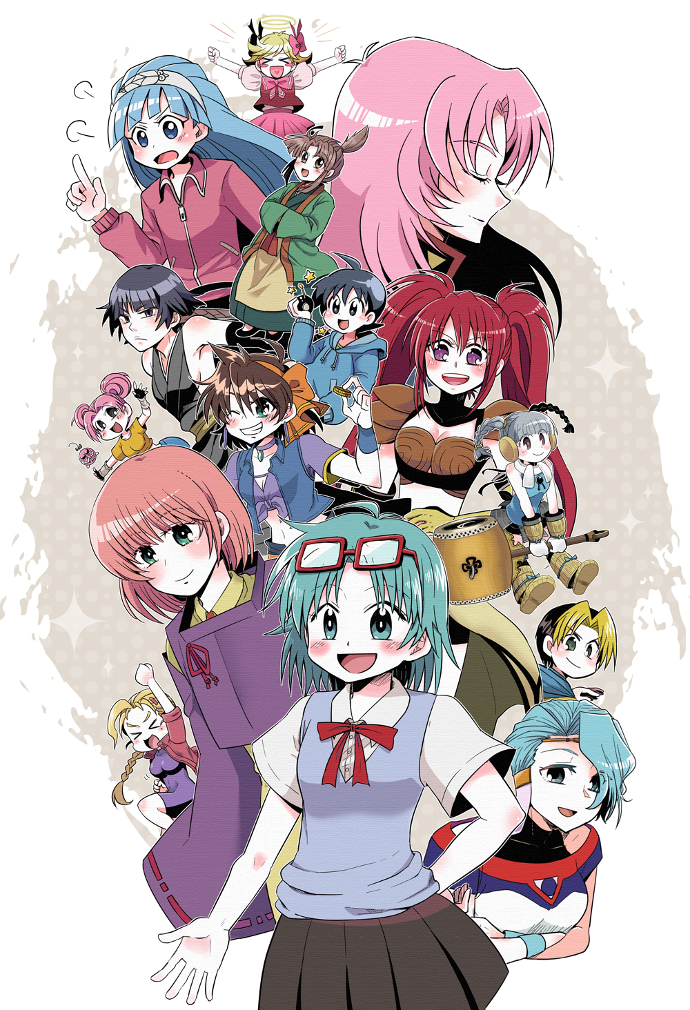 blunt_bangs, bomb, crossover, explosive, highres, kawakami_tomoko, kurikan, multiple_crossover