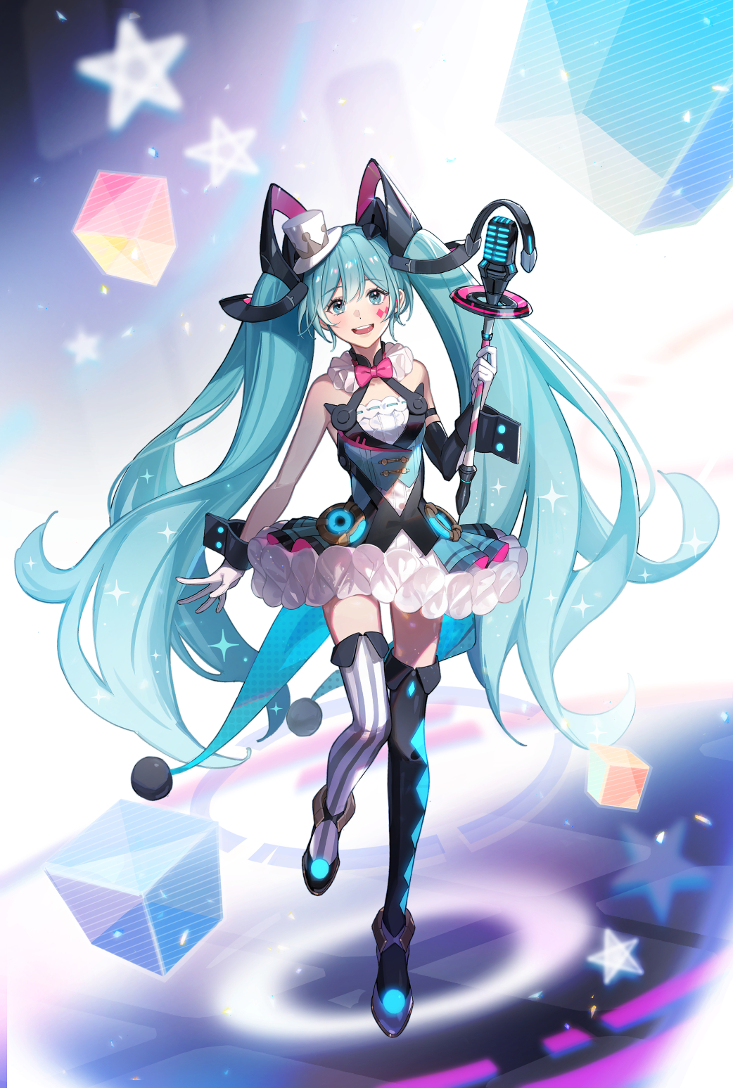 1girl, :d, argyle_clothes, argyle_thighhighs, arm_at_side, arm_strap, asymmetrical_footwear, asymmetrical_legwear