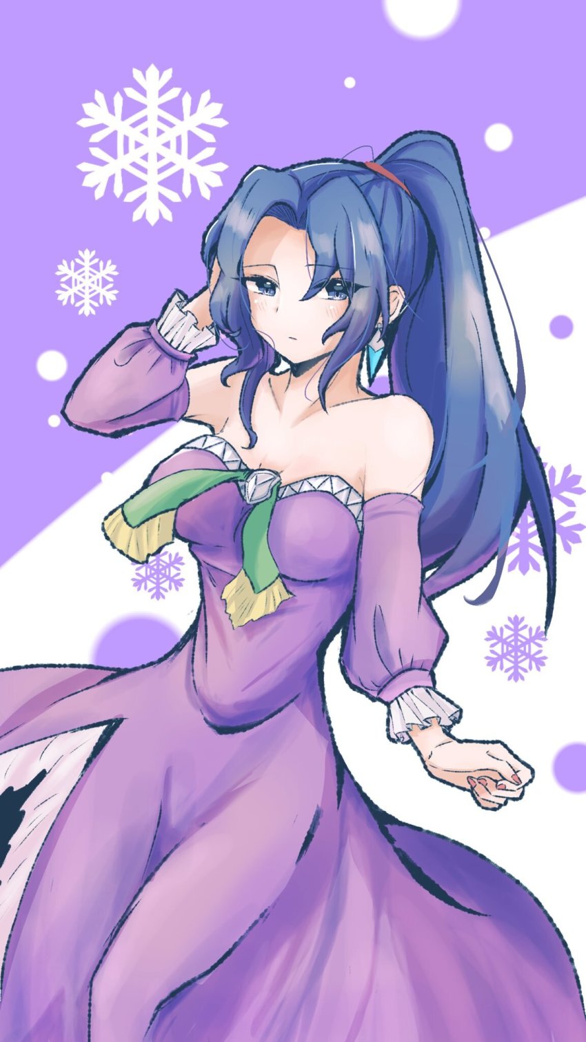 1girl, bare_shoulders, black_hair, blue_eyes, dress, highres, jewelry, kazuwaya