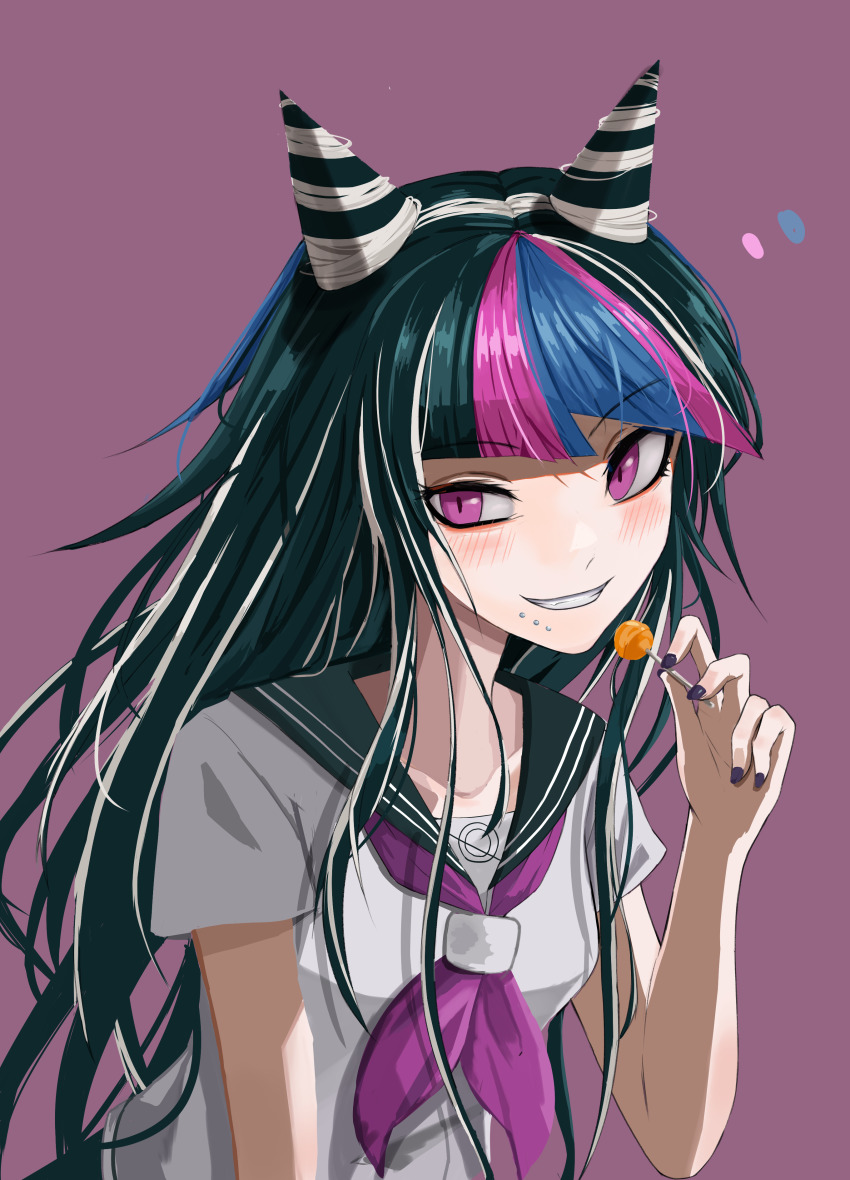 1girl, absurdres, black_hair, black_sailor_collar, blue_hair, blush, collarbone, commentary_request