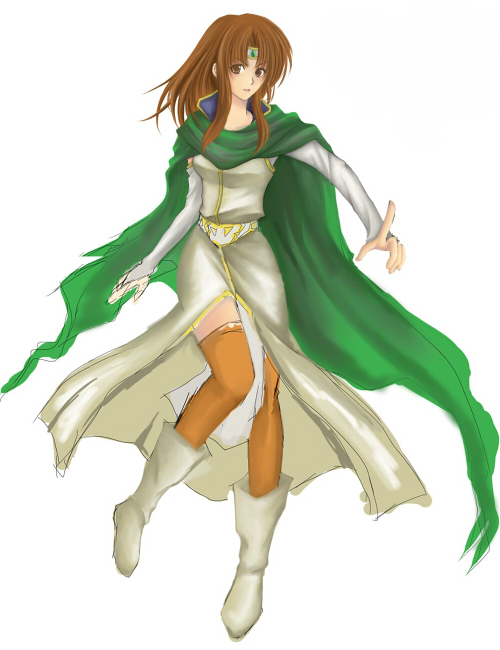 boots, brown_eyes, brown_hair, cape, circlet, fire_emblem, fire_emblem:_thracia_776, mikirin_ap, miranda_(fire_emblem), nintendo, sketch, thighhighs