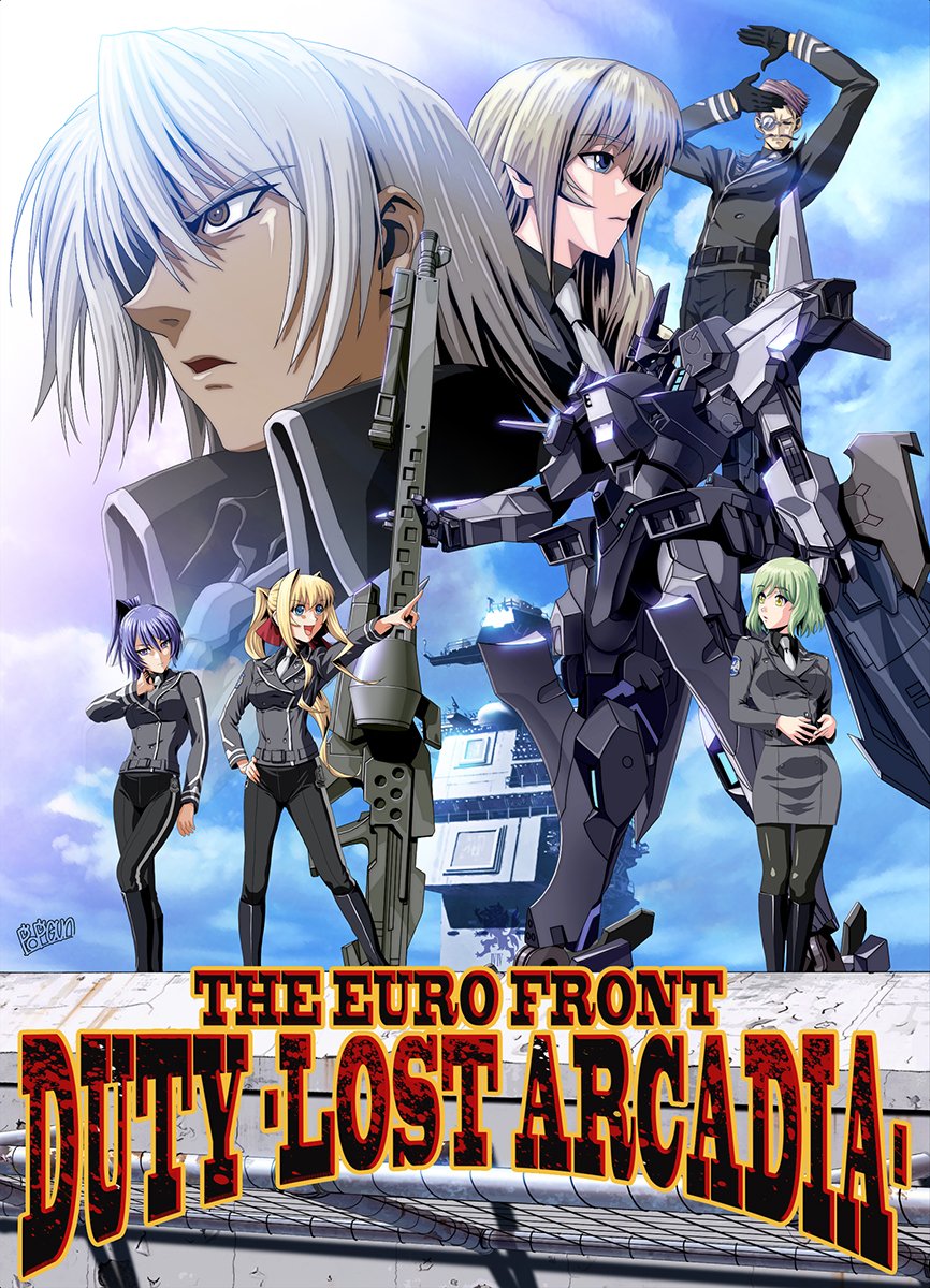 2boys, 4girls, artist_name, black_gloves, black_shirt, blonde_hair, blue_hair, breasts