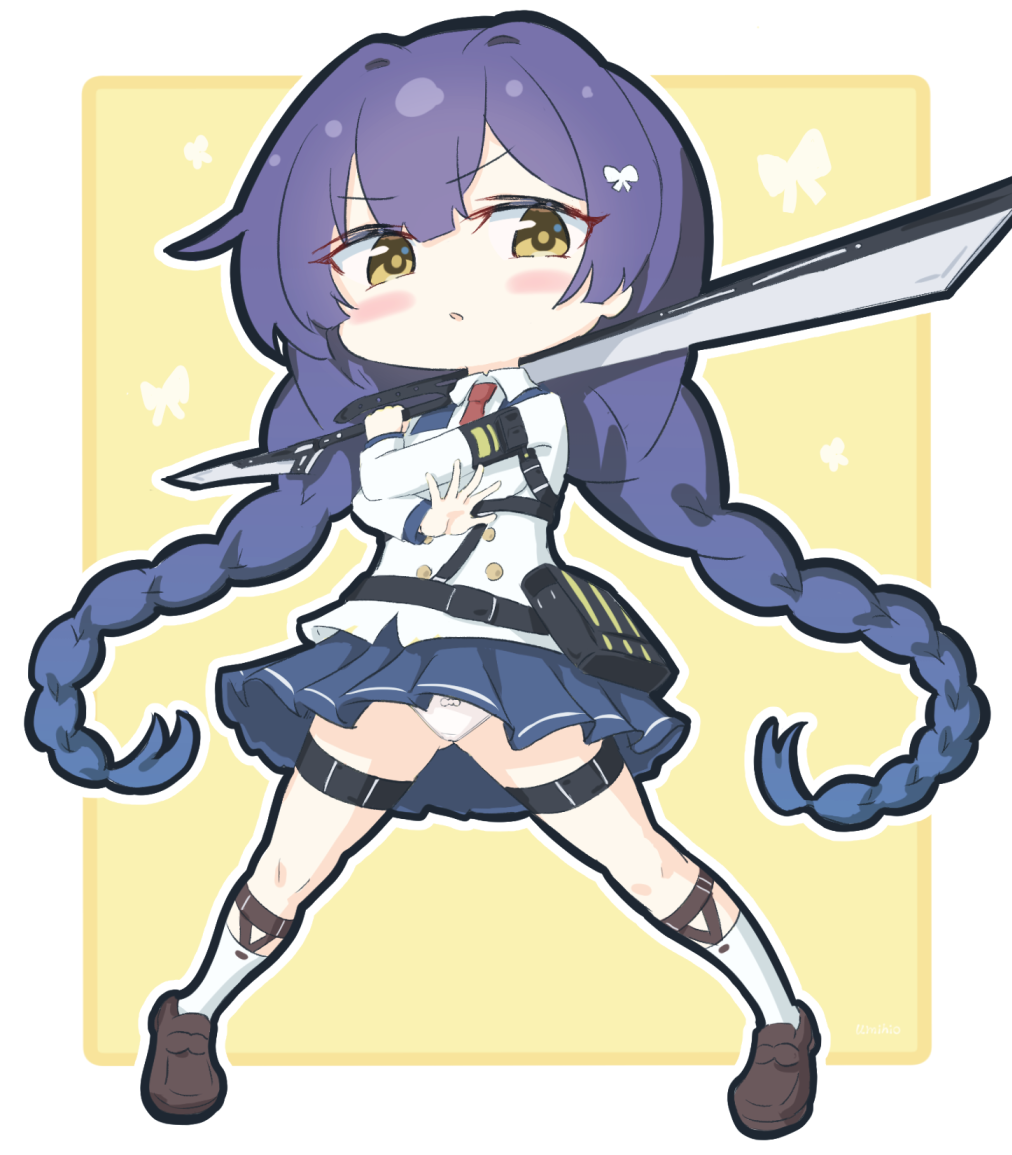 1girl, arm_pouch, armband, artist_name, bad_id, bad_pixiv_id, bag, belt