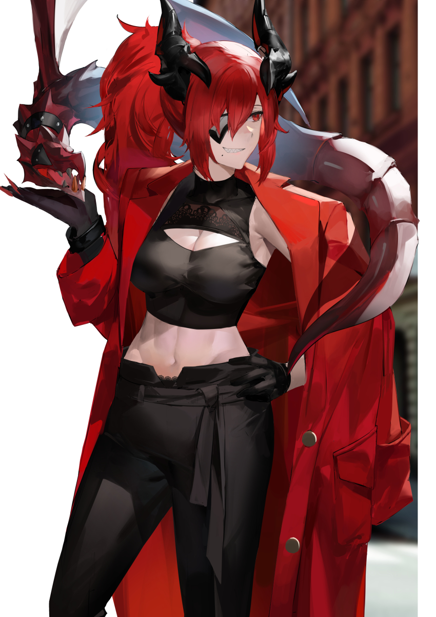 1girl, absurdres, alchemy_stars, animal_request, armpit_crease, black_gloves, black_pants, blazpu