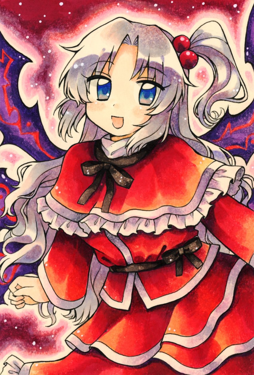 1girl, black_bow, black_bowtie, black_ribbon, black_sash, blouse, blue_eyes, blush