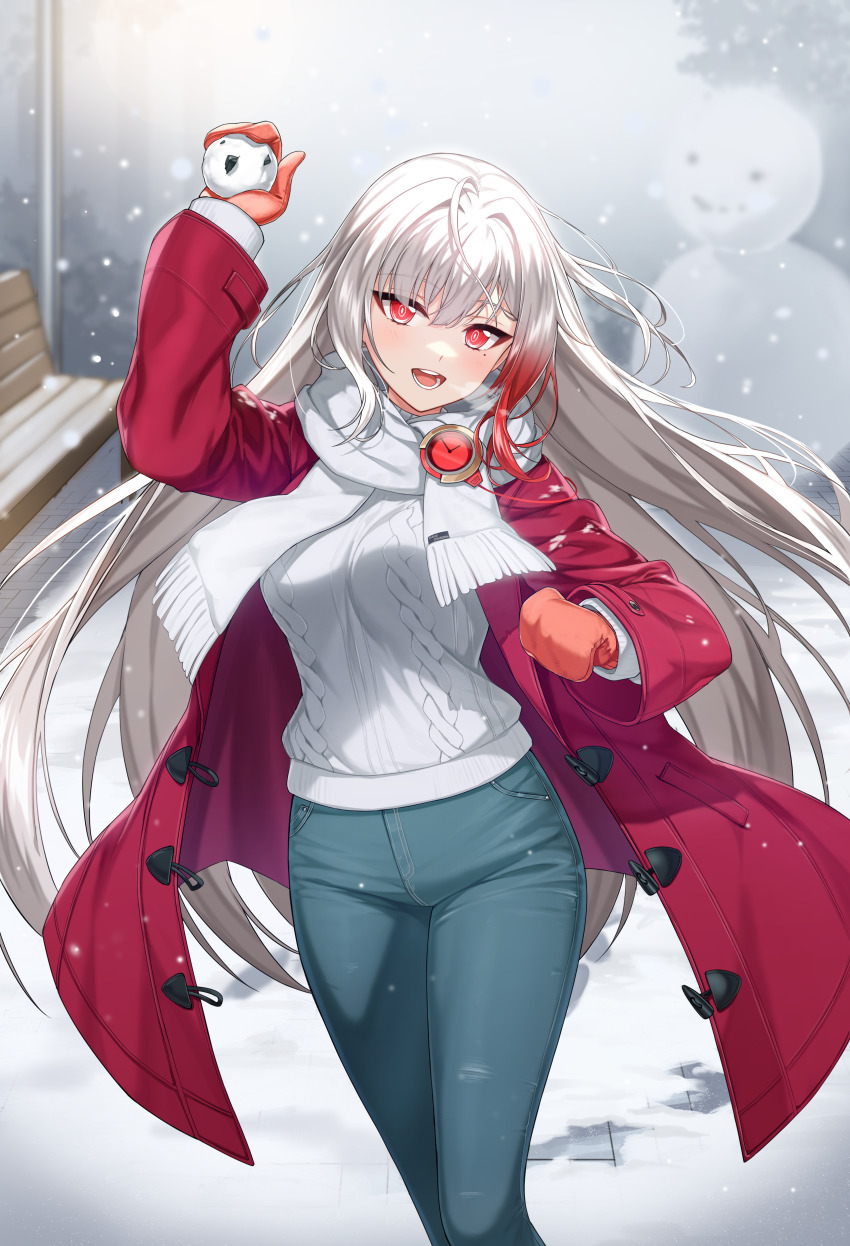 1girl, :d, absurdres, alex_(counter:side), bad_id, bad_pixiv_id, bench, blurry