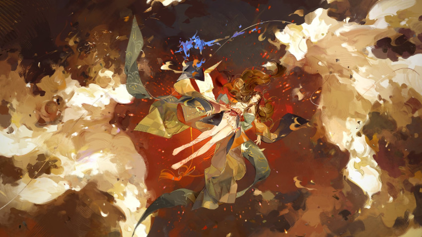 a-shacho, bare_legs, barefoot, brown_hair, falling, floating, highres, japanese_clothes