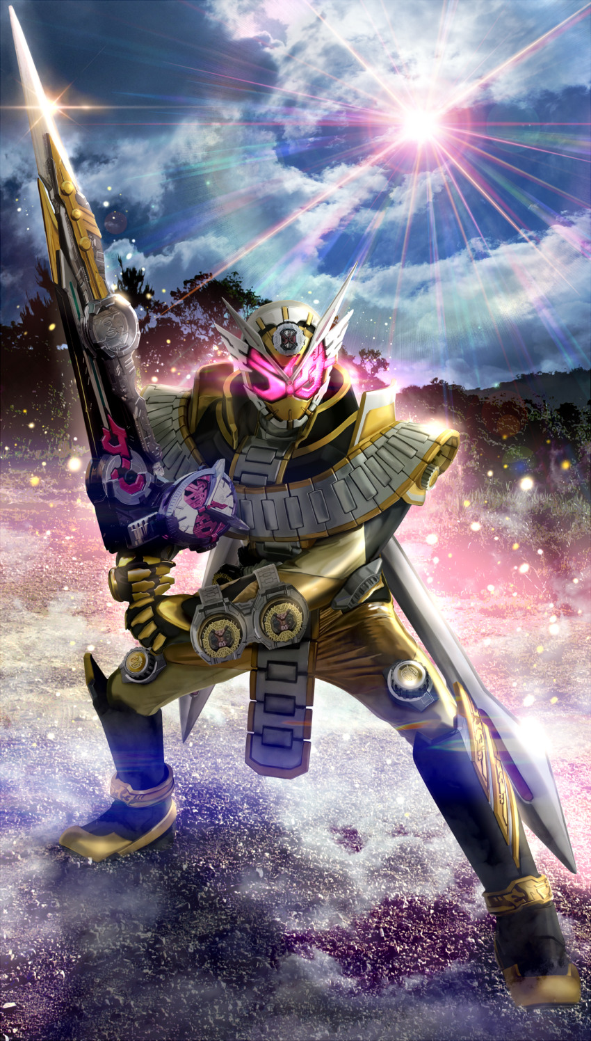 1boy, absurdres, alternate_costume, armor, back-to-back, black_armor, black_boots, blue_sky