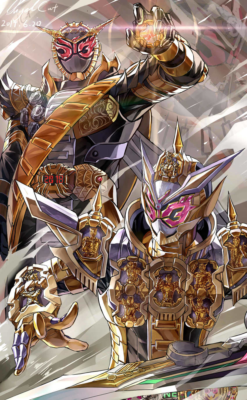 1boy, 2018, 2019, 2boys, absurdres, apocalypse, arm_up, armor