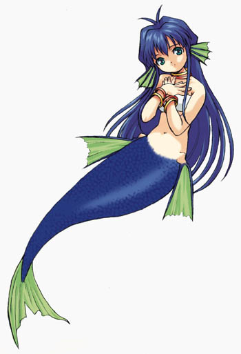 1girl, blue_hair, bracelet, compile, female_focus, fins, green_eyes, head_fins