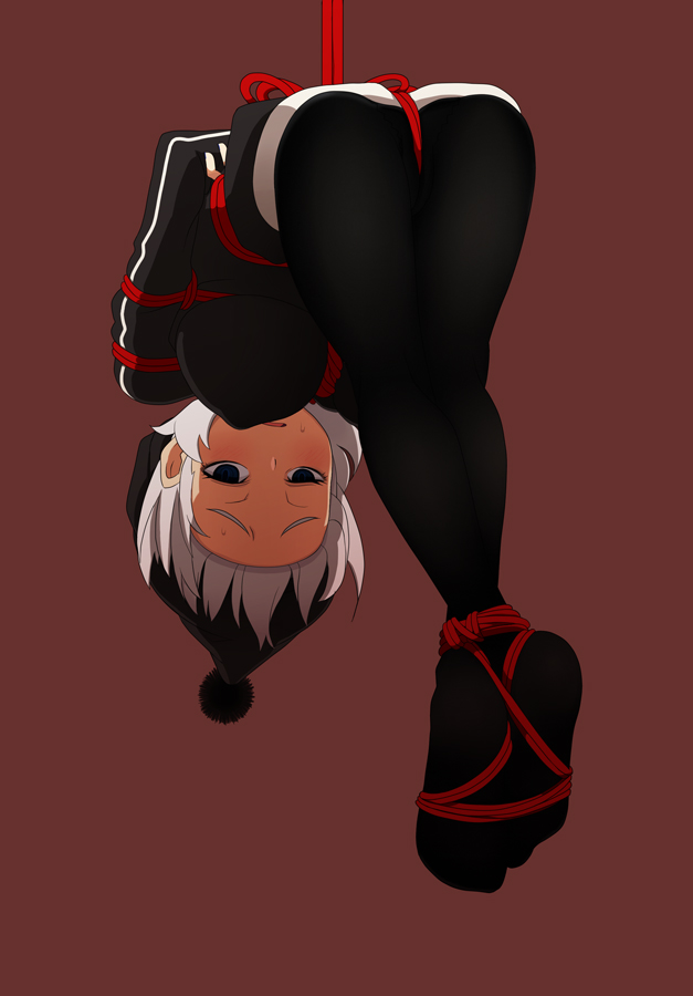 1girl, arms_behind_back, ass, bdsm, black_pantyhose, bondage, bound, bound_ankles