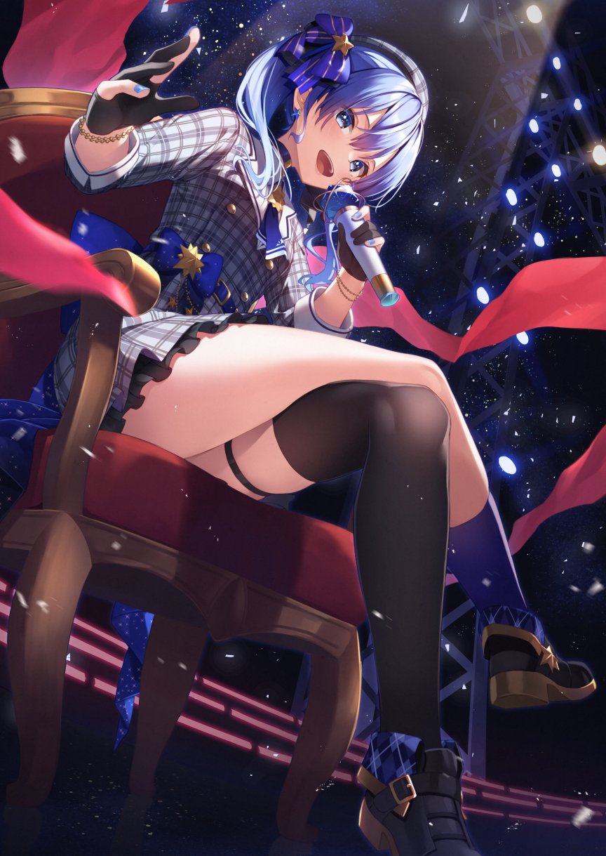 1girl, :d, amanuki-san, ascot, asymmetrical_legwear, beret, black_gloves, black_shoes