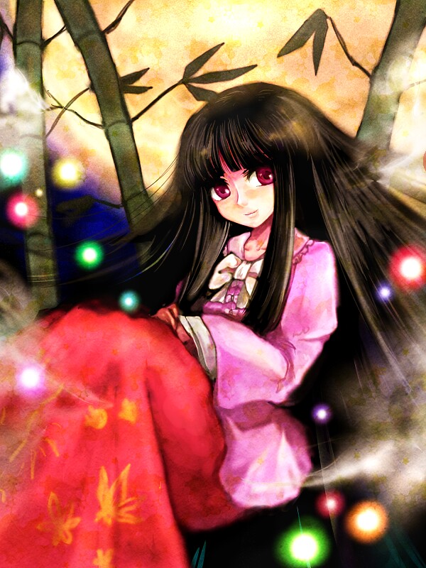 1girl, bamboo, bamboo_forest, black_hair, female_focus, forest, houraisan_kaguya, long_hair
