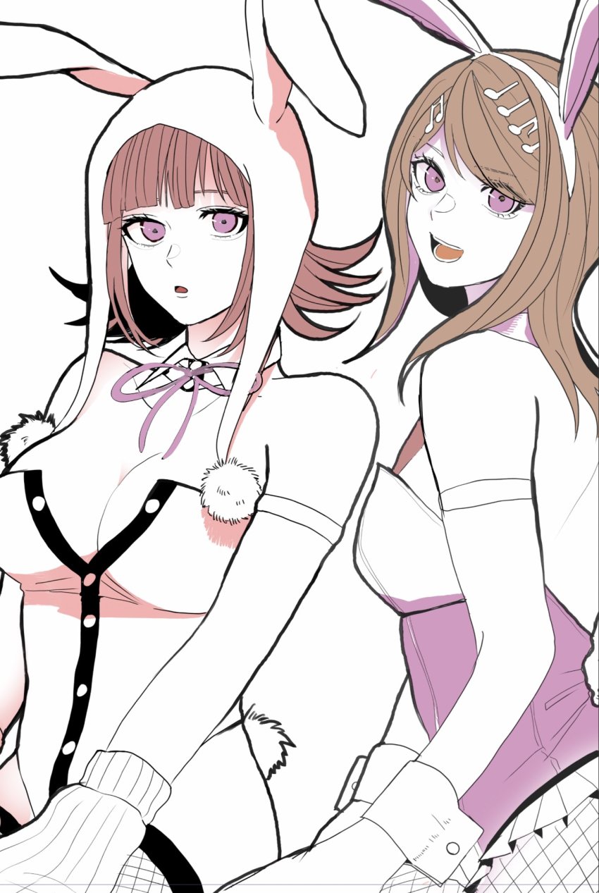 2girls, :d, akamatsu_kaede, animal_ears, baba_(sizennha_pan2), bare_shoulders, blonde_hair, breasts