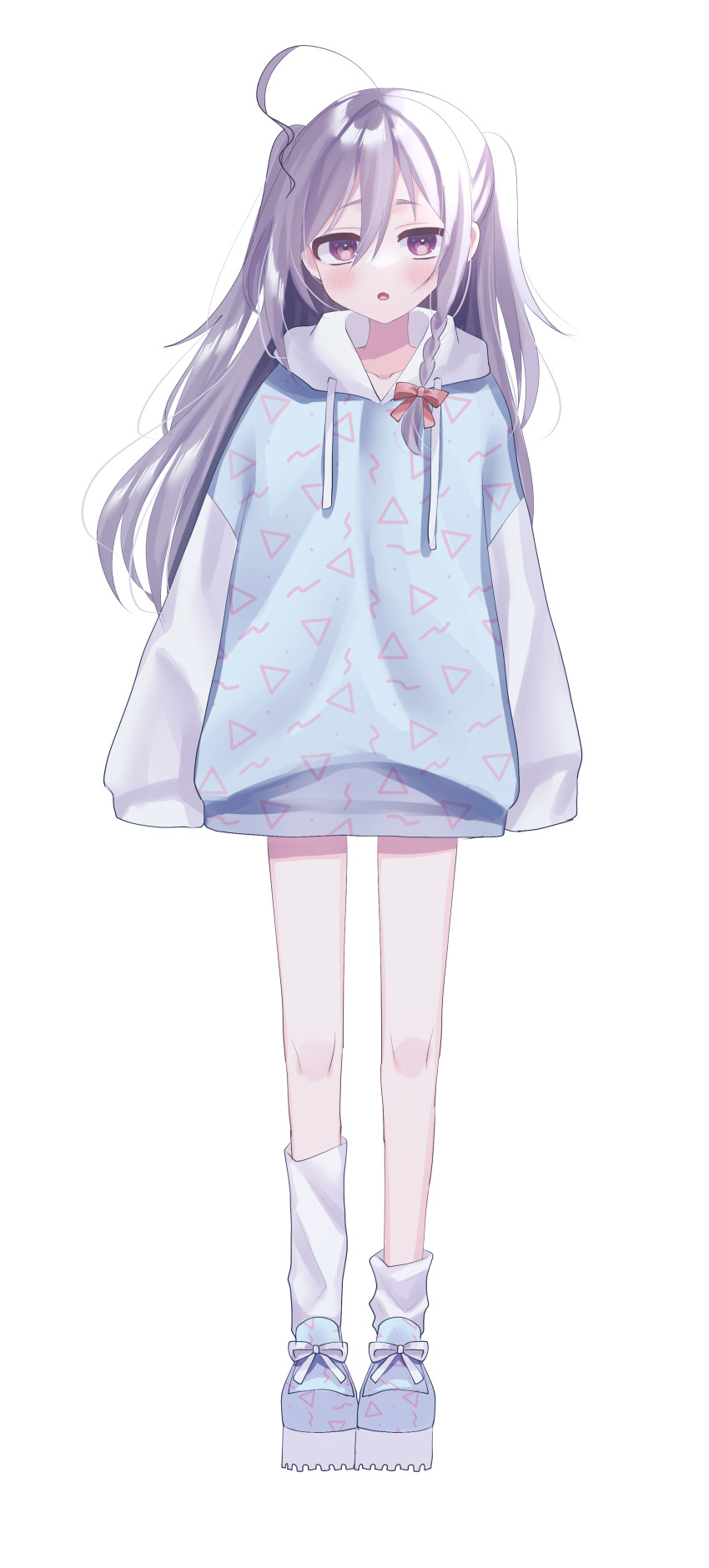 1girl, :o, absurdres, ahoge, alternate_costume, asymmetrical_legwear, blush, braid