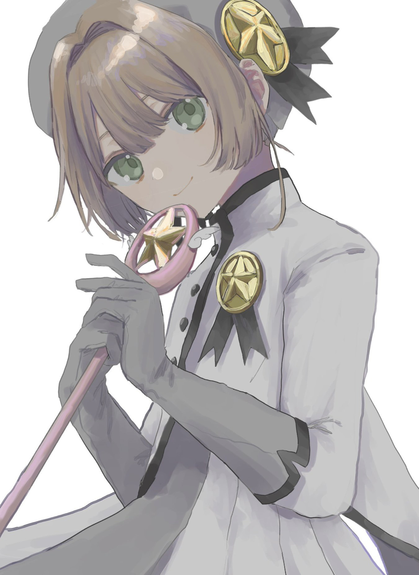 1girl, brown_hair, cardcaptor_sakura, child, coat_dress, dress, gloves, green_eyes