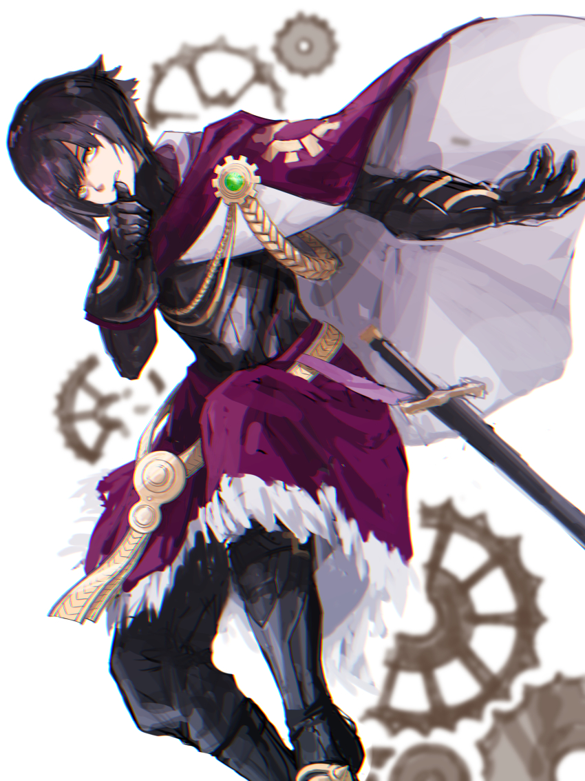 1boy, absurdres, black_footwear, black_gloves, black_hair, cape, fire_emblem, fire_emblem_heroes