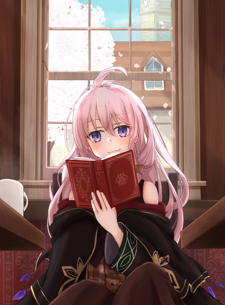 1girl, :3, ahoge, closed_mouth, elaina_(majo_no_tabitabi), elumina1213, hair_between_eyes, holding