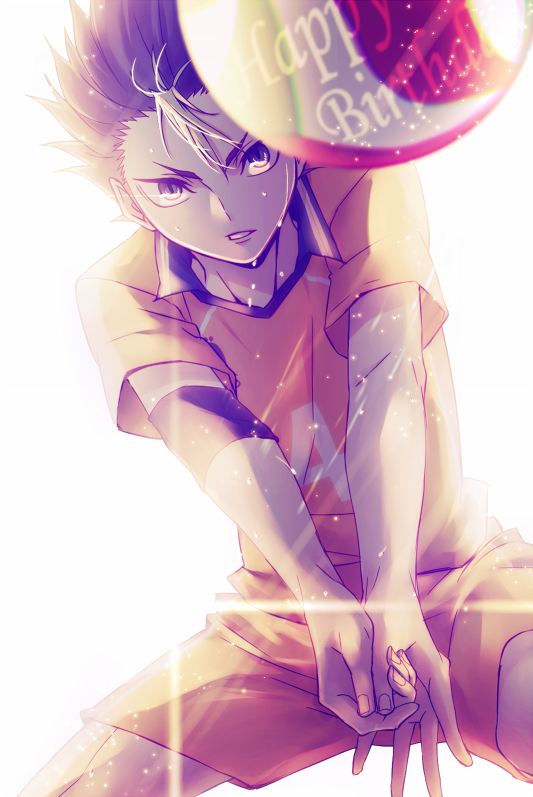 1boy, ball, black_hair, blonde_hair, brown_eyes, bump_(volleyball), colored_bangs, haikyuu!!