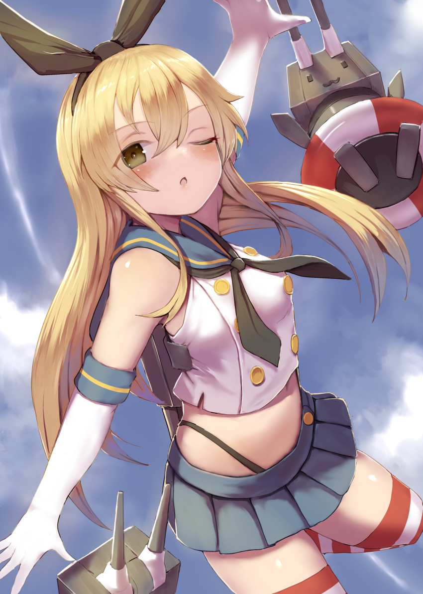 1girl, absurdres, black_neckerchief, black_panties, blonde_hair, blue_sailor_collar, blue_skirt, blush