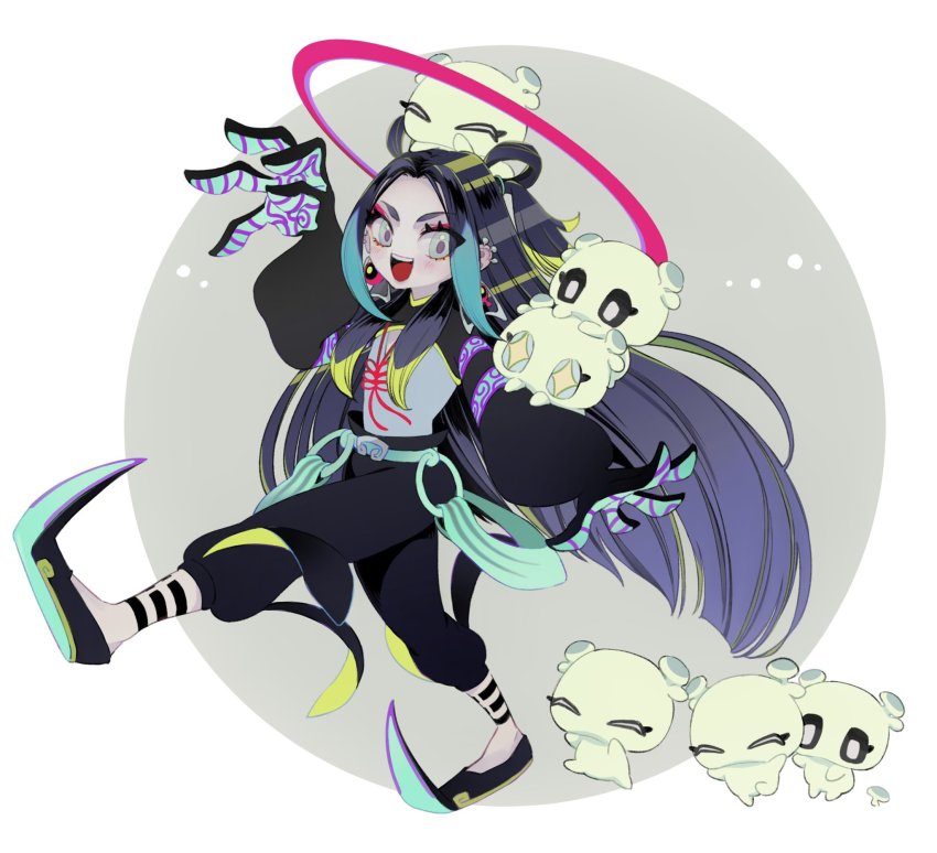 1boy, black_hair, black_pants, blonde_hair, blue_hair, child, chinese_clothes, commentary_request