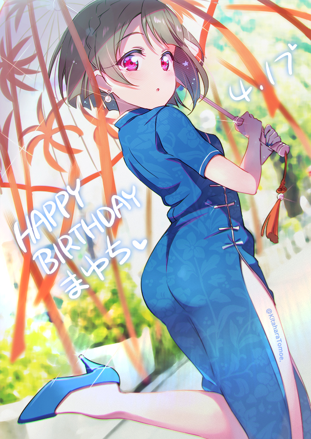 1girl, breasts, china_dress, chinese_clothes, commentary, dated, dress, earrings