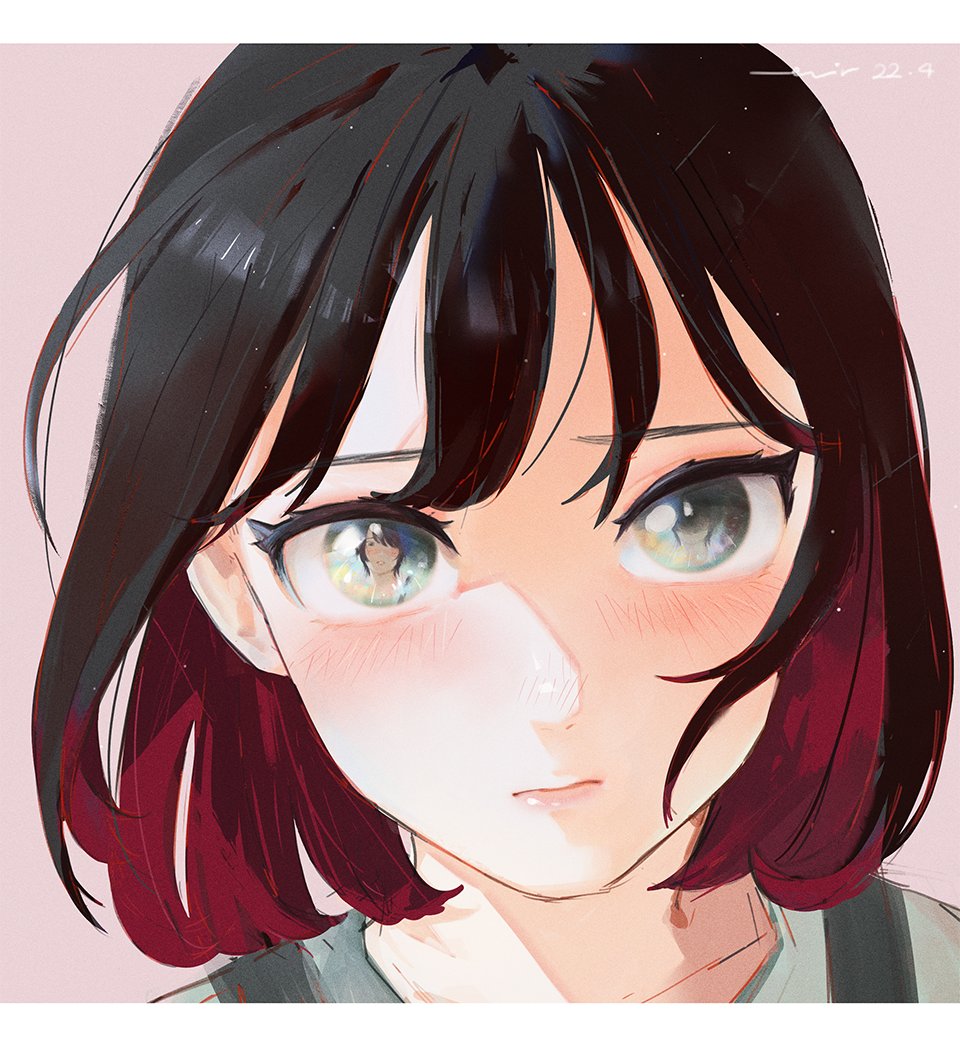 black_hair, blush, dated, eye_focus, eye_reflection, inuzuka_miwa, medium_hair, multicolored_hair