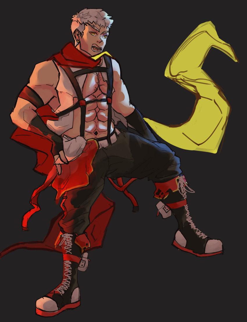 1boy, absurdres, axel_(danshin), bad_id, bad_pixiv_id, bara, boots, borrowed_character