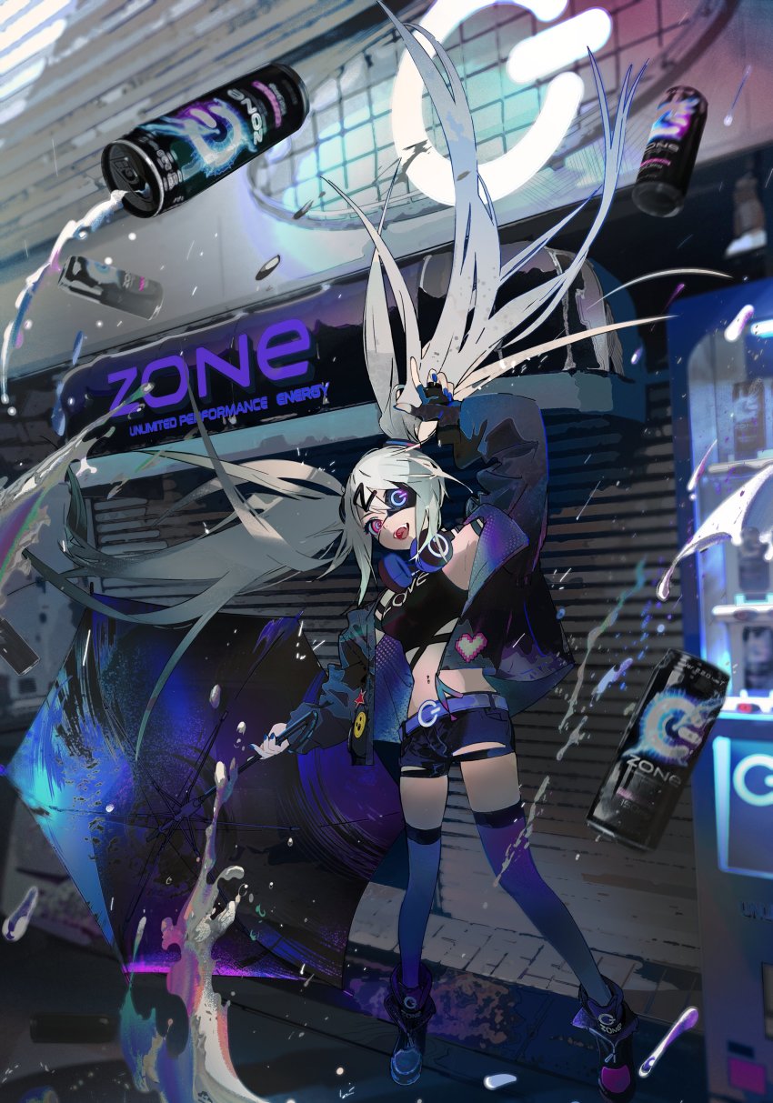 1girl, absurdres, arm_up, armband, armpits, badge, belt, belt_buckle