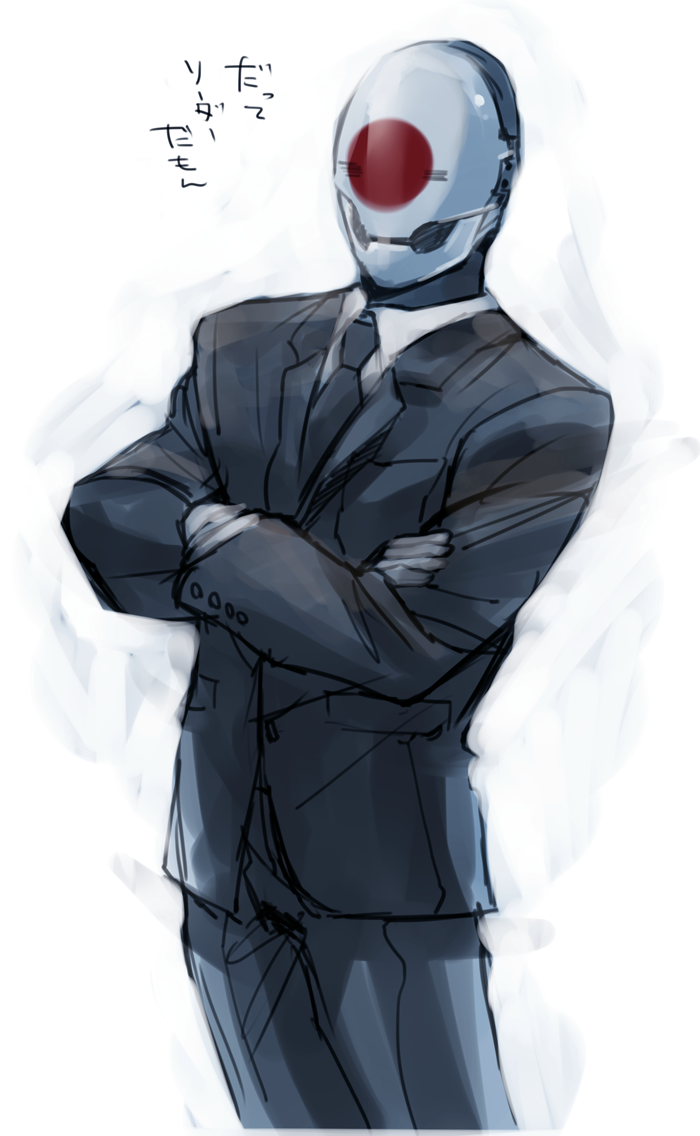 1boy, black_jacket, black_necktie, black_pants, breast_pocket, collared_shirt, cowboy_shot, crossed_arms