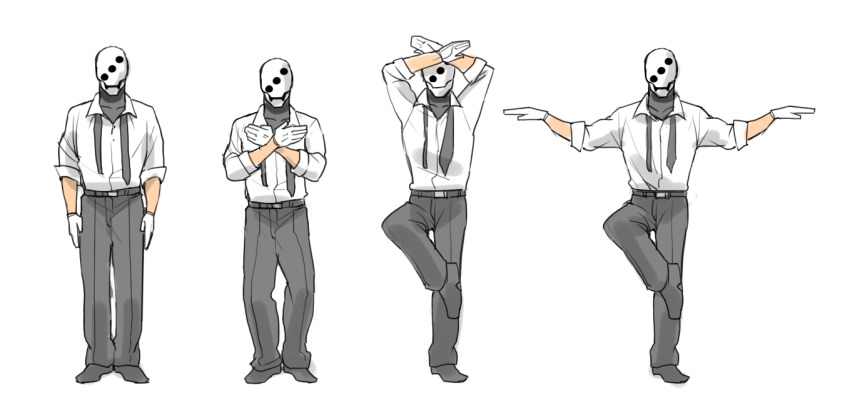 1boy, arms_at_sides, arms_up, belt, black_footwear, black_neckwear, black_pants, collared_shirt