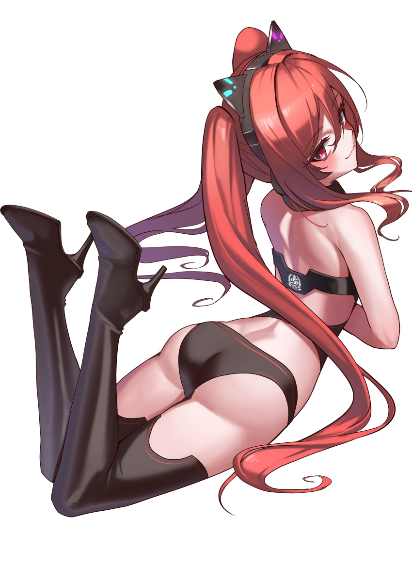 1girl, absurdres, animal_ear_headphones, animal_ears, ass, bare_shoulders, bemani, bikini