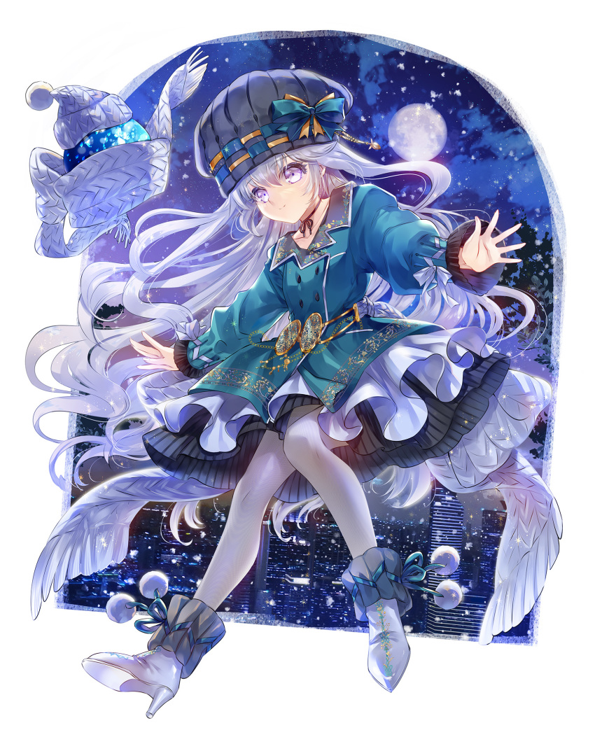 1girl, alternate_costume, ankle_cuffs, arius_esquede, beanie, buttons, choker, city