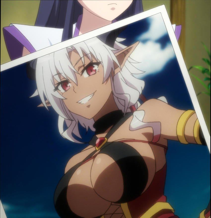 2girls, astaroth_(sentouin_haken_shimasu!), black_hair, breasts, cleavage, demon_girl, heine_(sentouin_hakenshimasu!), highres