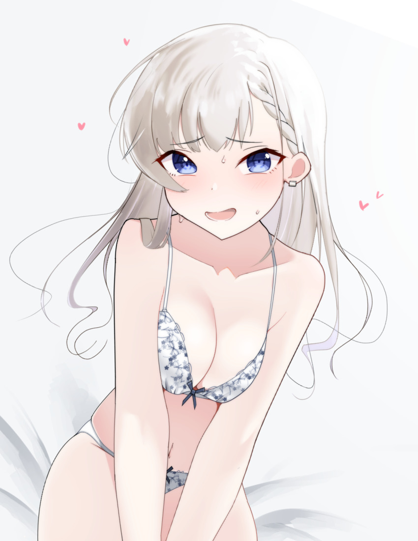 1girl, :o, blush, braid, braided_bangs, breasts, cleavage, collarbone