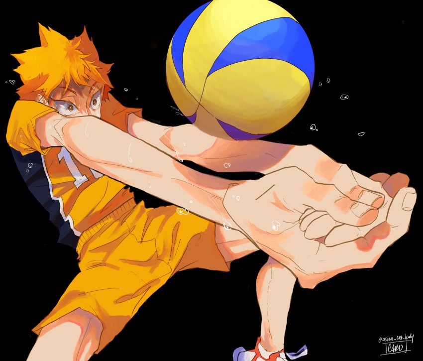 1boy, azebra-was-here, ball, black_background, bump_(volleyball), foreshortening, haikyuu!!, highres