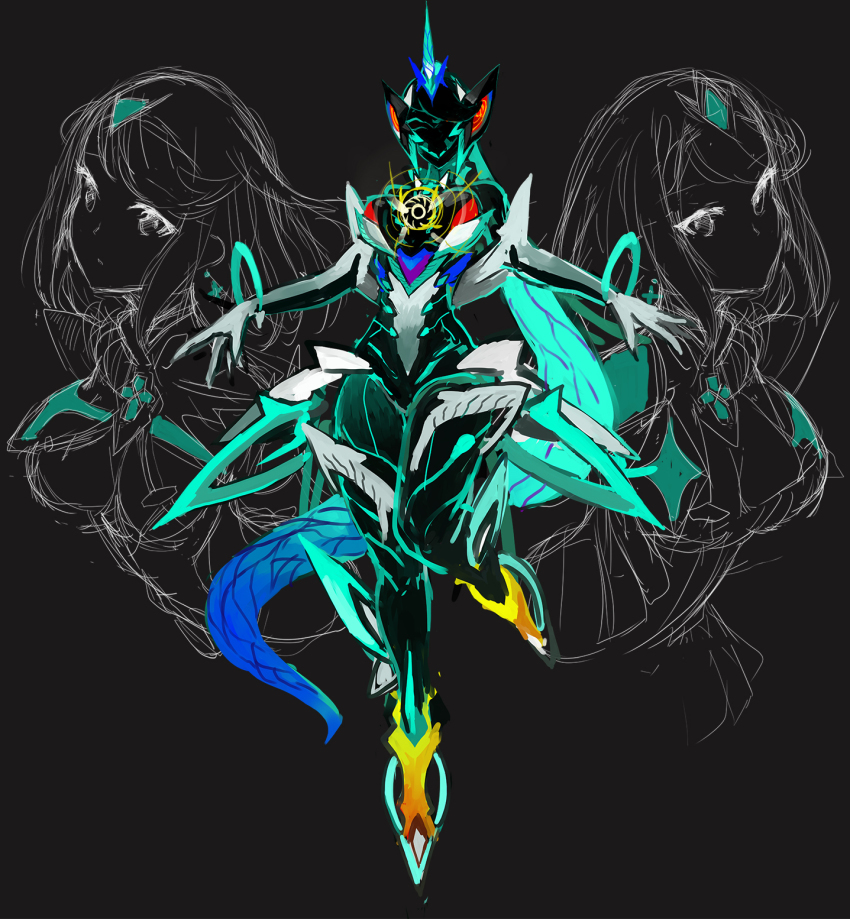 3girls, breasts, fusion, green_hair, high_heels, highres, large_breasts, long_hair