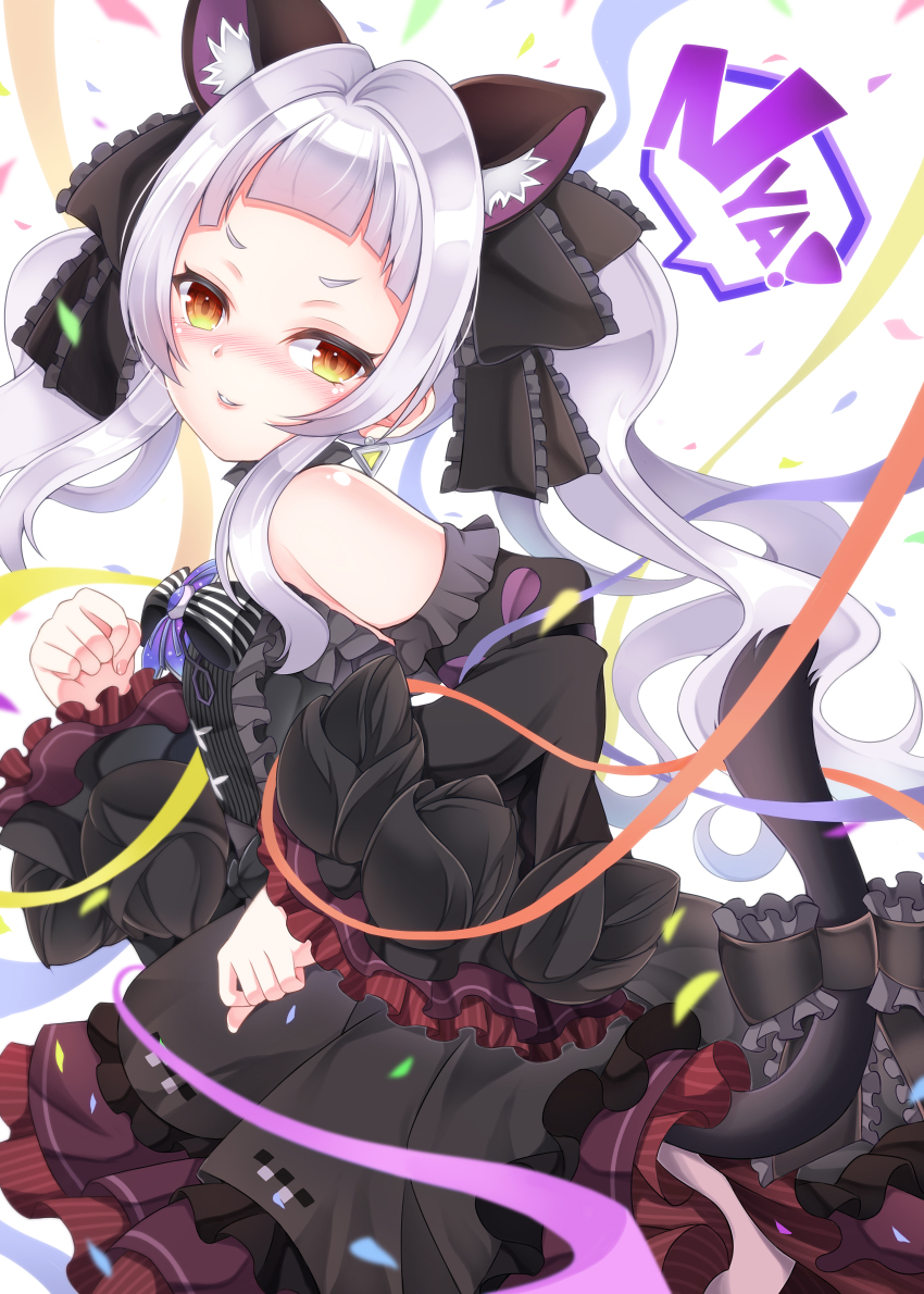 1girl, absurdres, animal_ear_fluff, animal_ears, bare_shoulders, black_choker, black_dress, black_ribbon