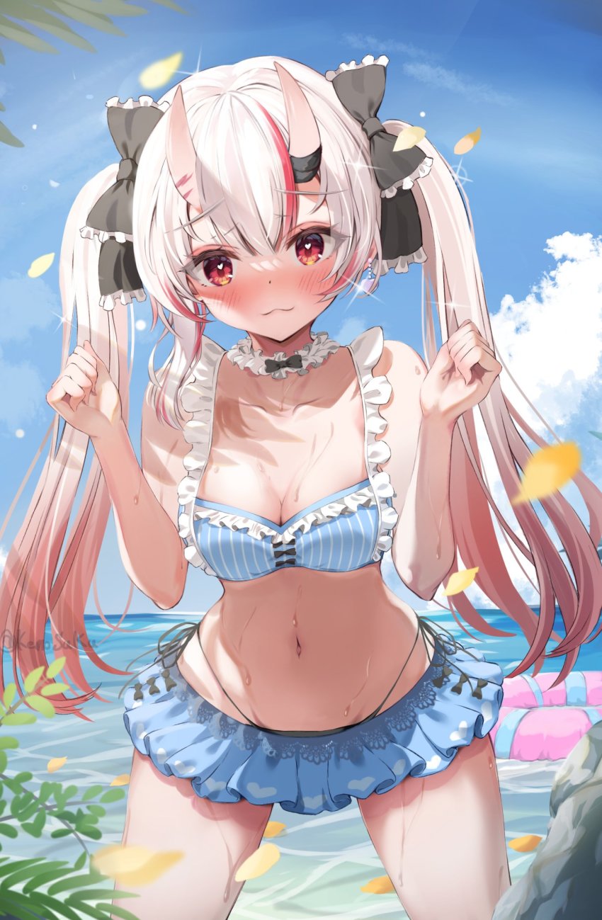 1girl, bare_shoulders, bikini, blush, bra, breasts, cleavage, collarbone