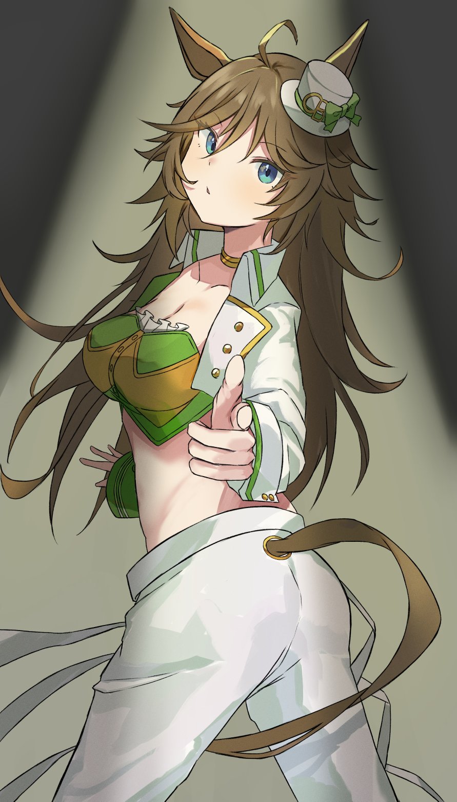 1girl, ahoge, animal_ears, ass, black_rabbit_77, blue_eyes, breasts, brown_hair