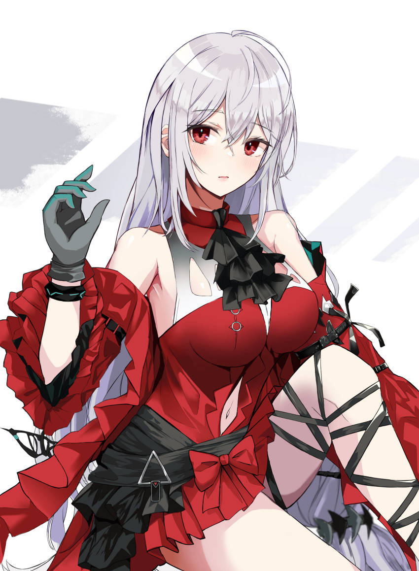 1girl, absurdres, arknights, armpits, ascot, bare_shoulders, blush, breasts