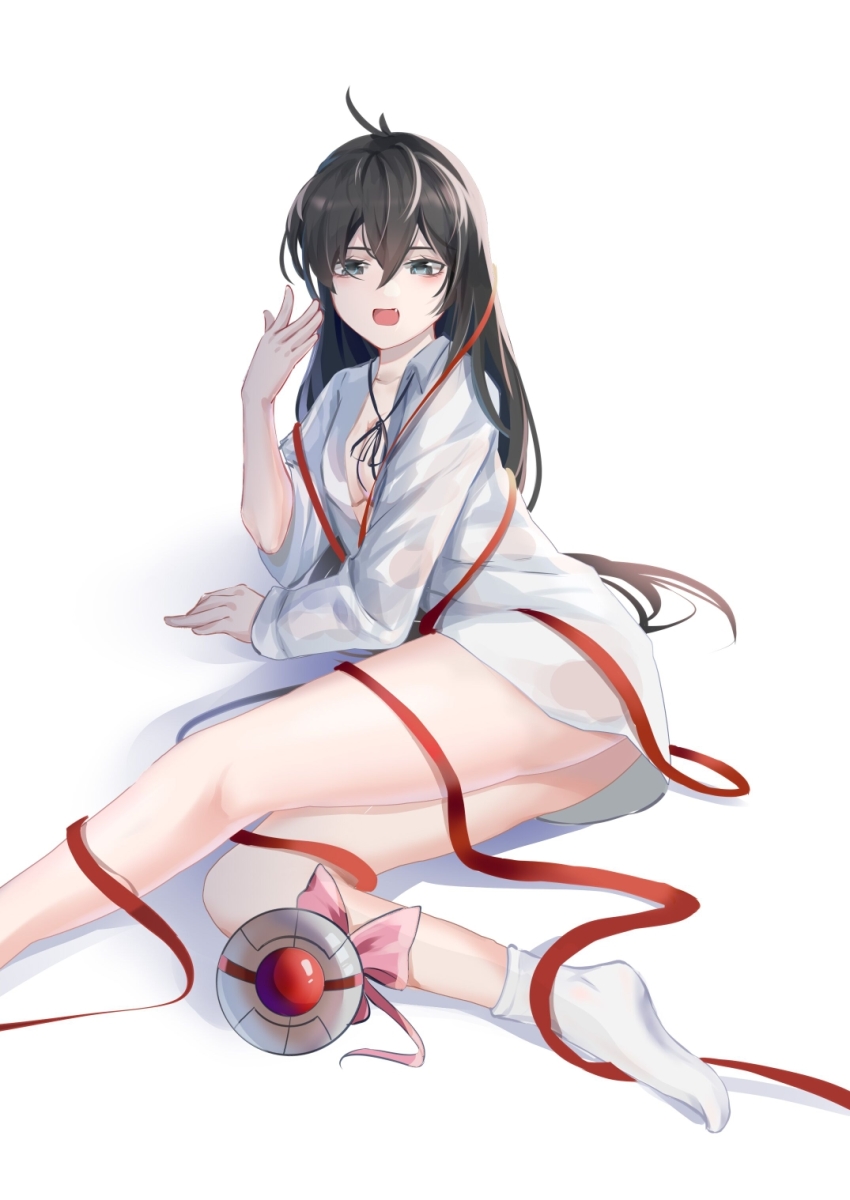 1girl, black_hair, blue_eyes, bow, breasts, chinese_commentary, cleavage, collared_shirt