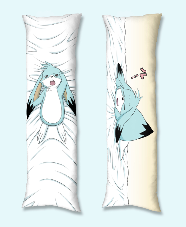 =_=, animal_focus, arm_up, bed_sheet, blue_background, bomberman, bomberman_jetters, creature