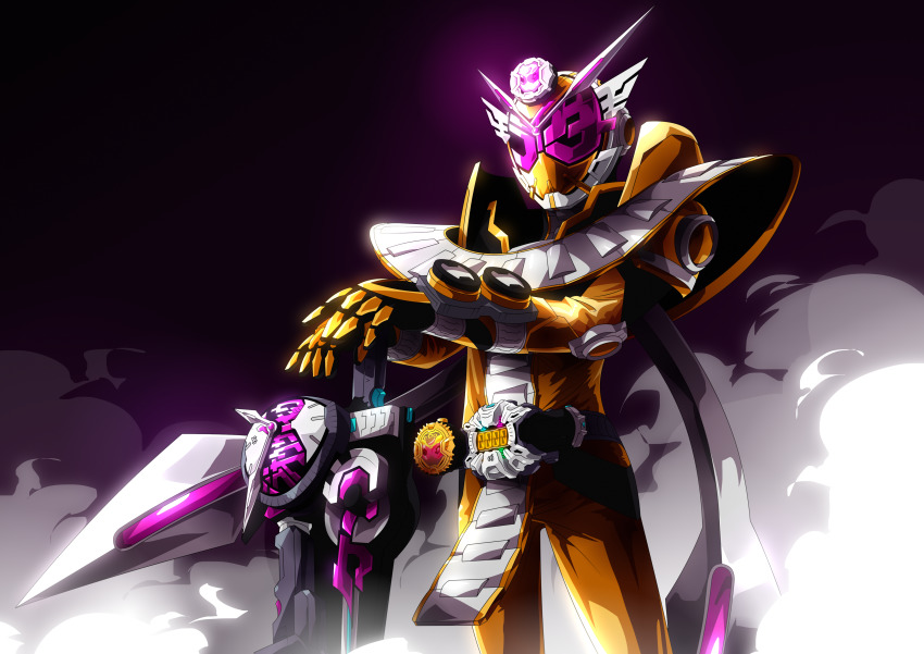 1boy, absurdres, armor, back-to-back, black_armor, black_boots, blue_sky, bodysuit