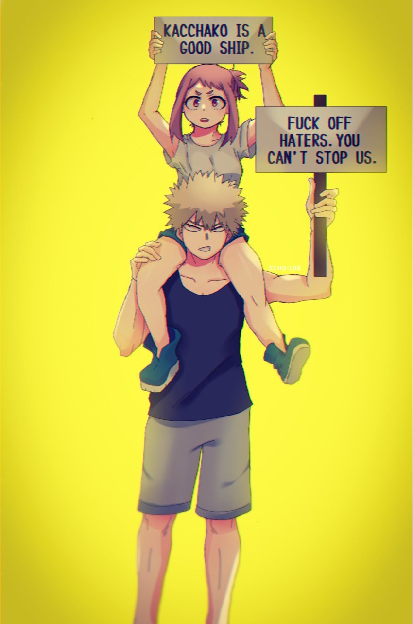 bakugou_katsuki, blonde_hair, boku_no_hero_academia, boots, brown_eyes, brown_hair, carrying, echo1069479