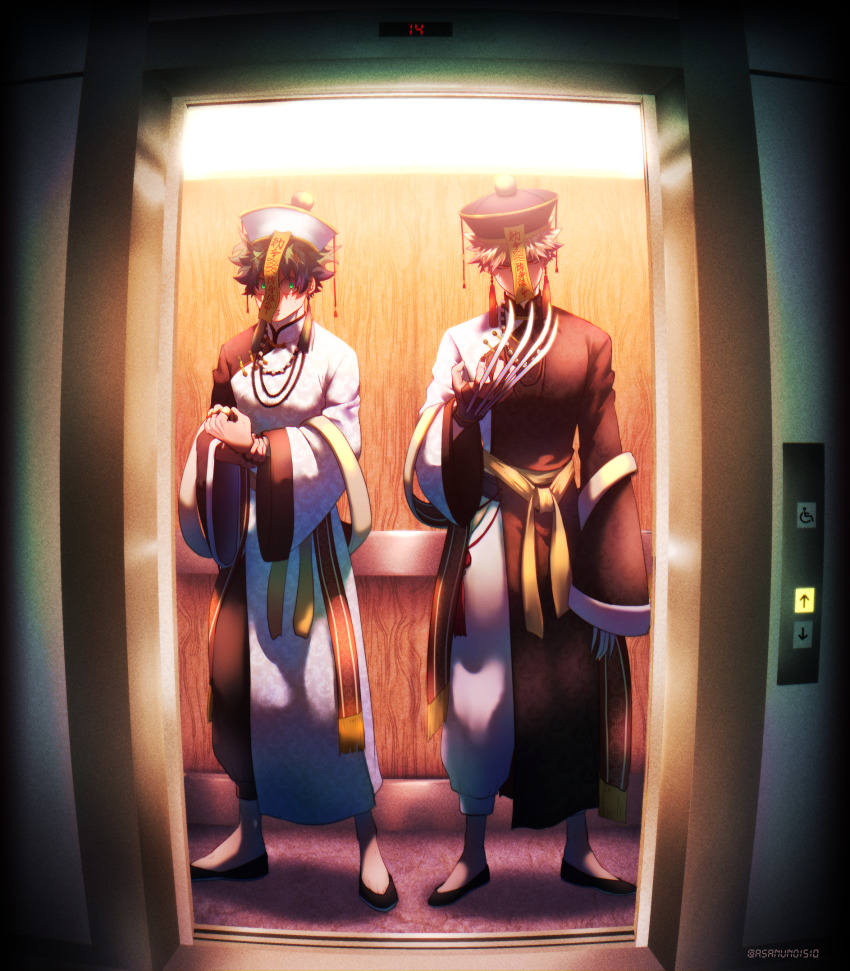 2boys, asanuno1510, bakugou_katsuki, blonde_hair, boku_no_hero_academia, chinese_clothes, claw_(weapon), clenched_hand