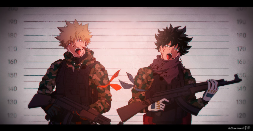 2boys, absurdres, armband, asanuno1510, bakugou_katsuki, blonde_hair, blood, blood_on_face